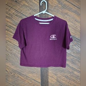 Trendy Champion Purple Crop Top Tee with Logo Size Small Like New